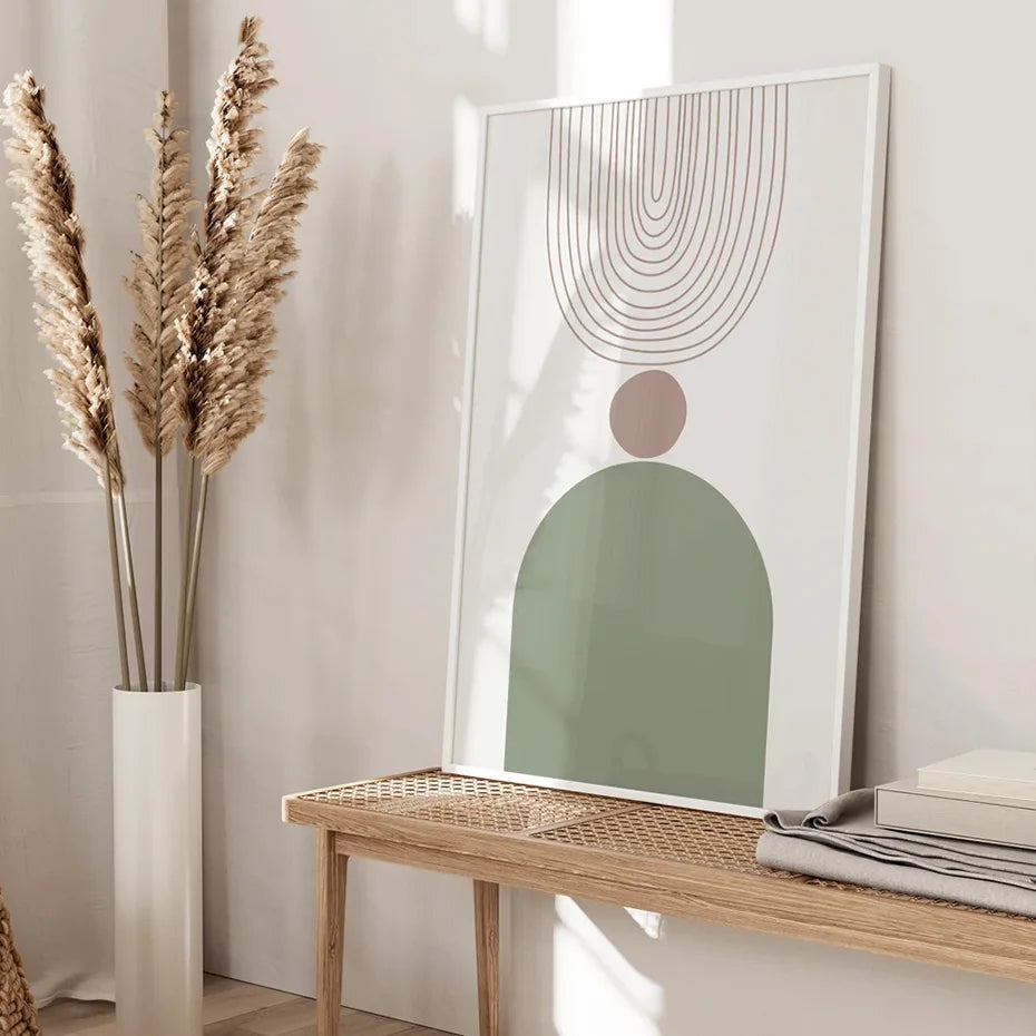 Trio de Posters Abstraits - Géométrie Boho en Vert Olive et Brun pour Décoration Murale