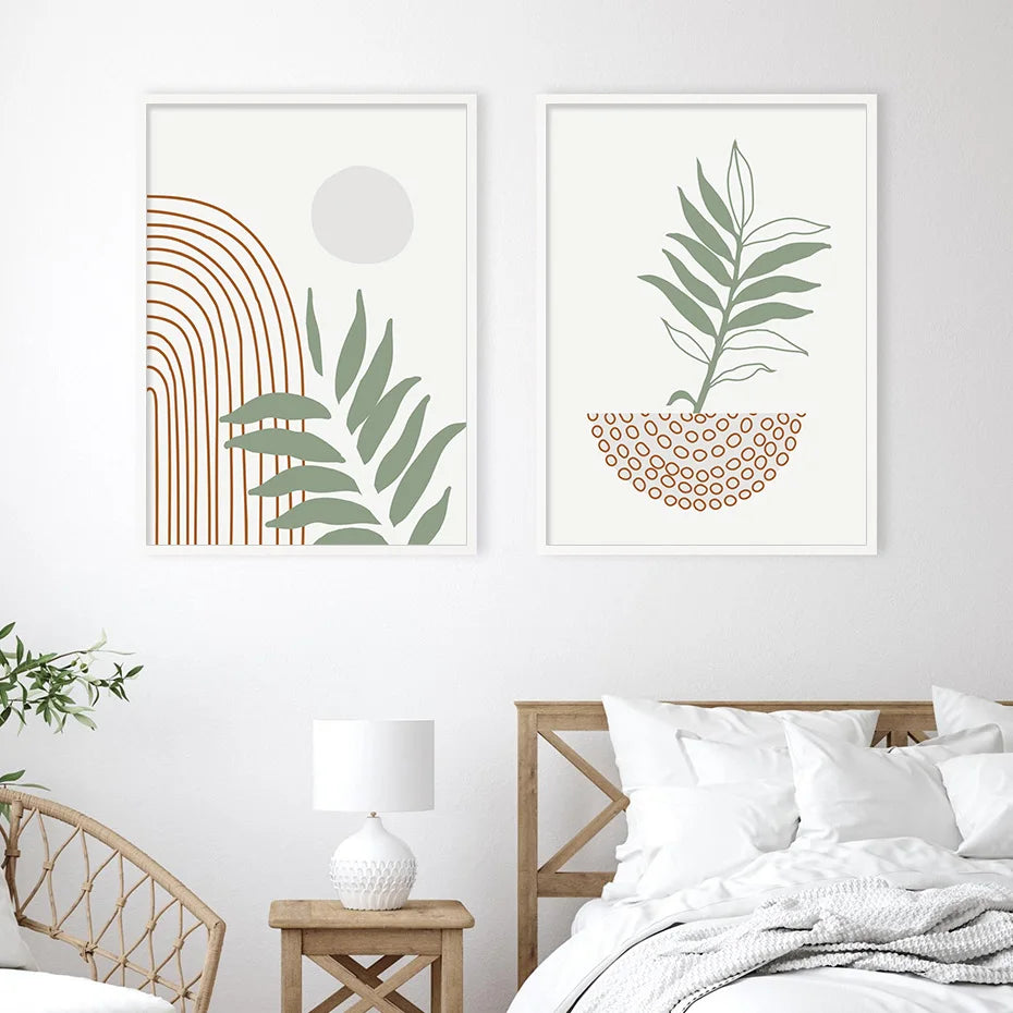 Trio de Posters Abstraits - Géométrie Boho en Vert Olive et Brun pour Décoration Murale