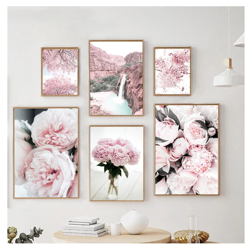 Flower Mountain Nordic Posters And Prints Wall Art Canvas Painting Wall Pictures For Living Room Cherry Blossoms Peony Carnation