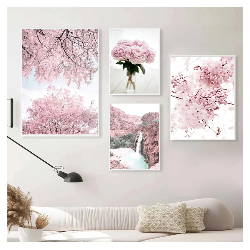 Flower Mountain Nordic Posters And Prints Wall Art Canvas Painting Wall Pictures For Living Room Cherry Blossoms Peony Carnation