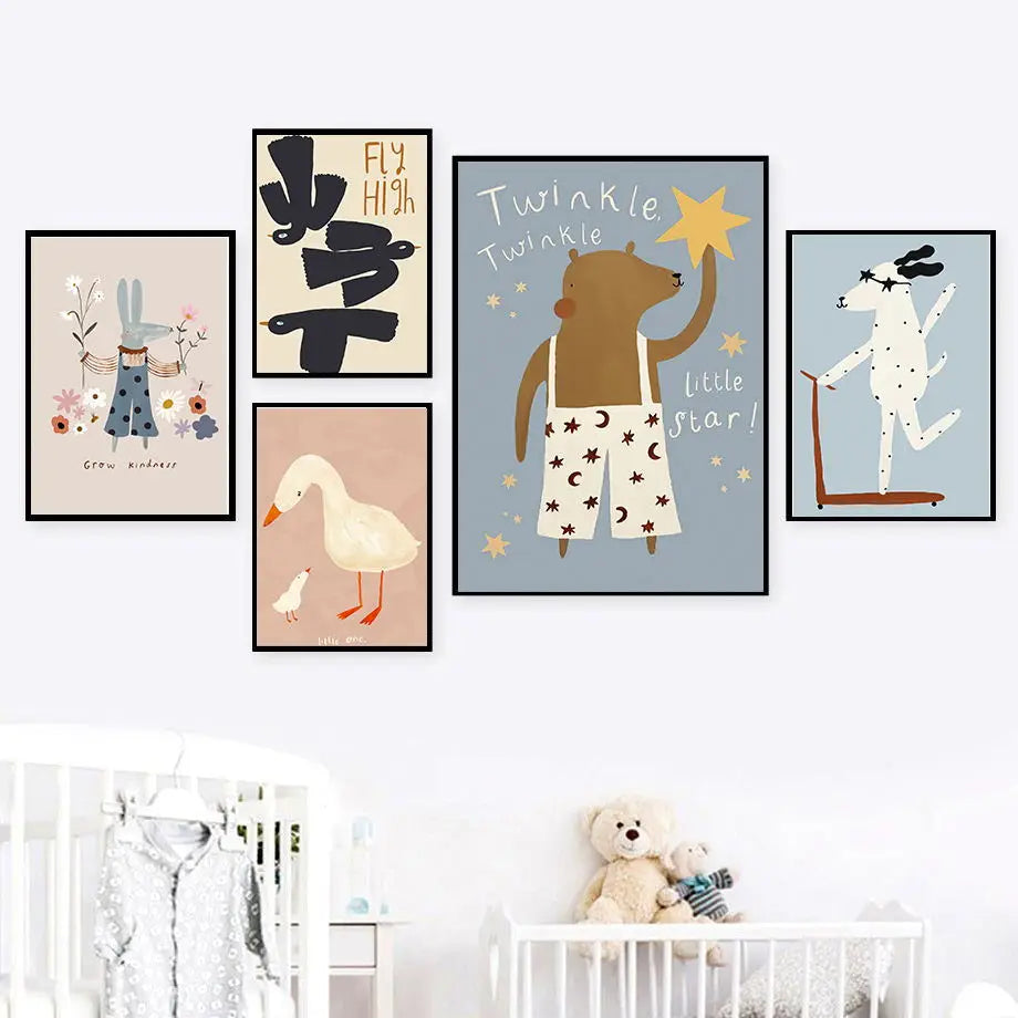 Funny Scooters Spotted Dog Bear Rabbit Duck Wall Art Canvas Painting Nordic Posters Prints Nursery Pictures Baby Kids Room Decor