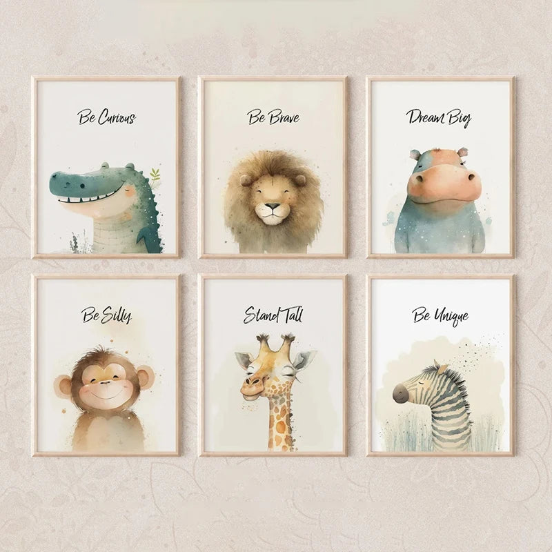 Safari Animal Nursery Wall Art Canvas Paintings Posters and Prints Inspirational Sayings Pictures for Baby and Kid Bedroom Decor