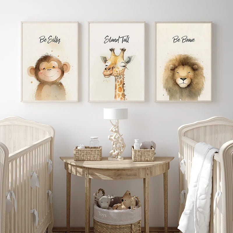 Safari Animal Nursery Wall Art Canvas Paintings Posters and Prints Inspirational Sayings Pictures for Baby and Kid Bedroom Decor