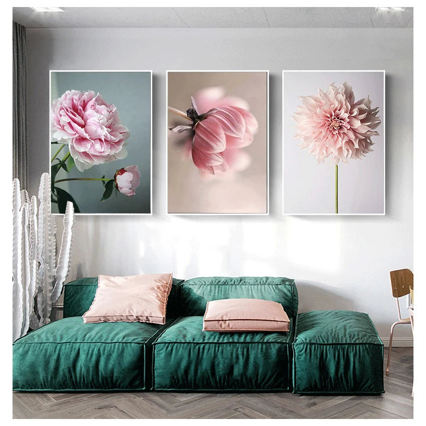 Flowers Pictures Modular Wall Art Prints Canvas Painting For Living Room Modern Home Decoration Nordic Poster Beauty Life Pink