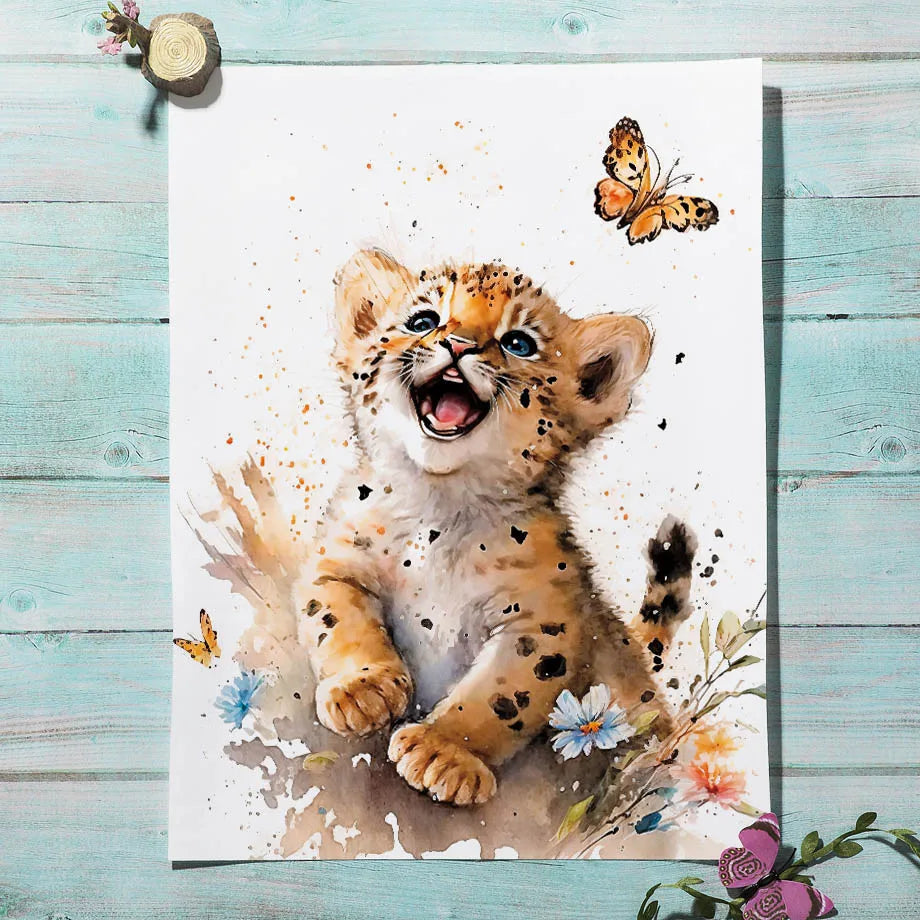 Art Mural en Toile Aquarelle - Posters de Cartoon Animaux (Éléphant, Panda, Tigre, Koala, Chat) pour Décoration de Chambre de Bébé