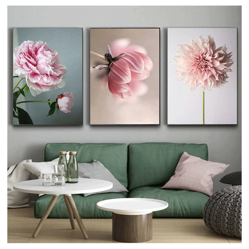 Flowers Pictures Modular Wall Art Prints Canvas Painting For Living Room Modern Home Decoration Nordic Poster Beauty Life Pink