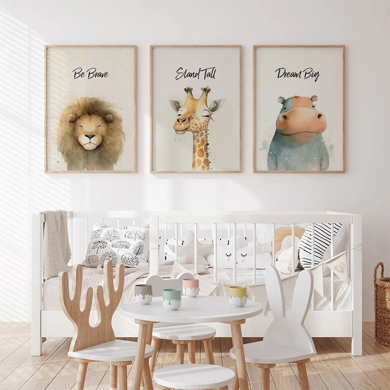 Safari Animal Nursery Wall Art Canvas Paintings Posters and Prints Inspirational Sayings Pictures for Baby and Kid Bedroom Decor