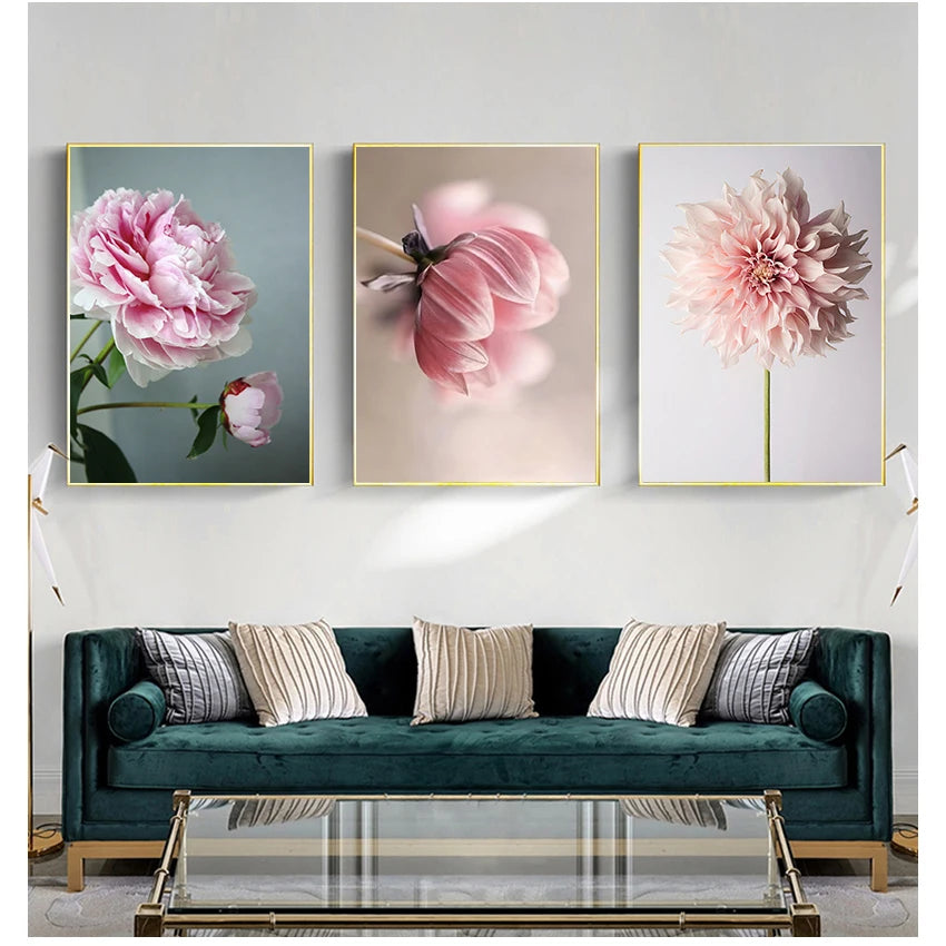 Flowers Pictures Modular Wall Art Prints Canvas Painting For Living Room Modern Home Decoration Nordic Poster Beauty Life Pink