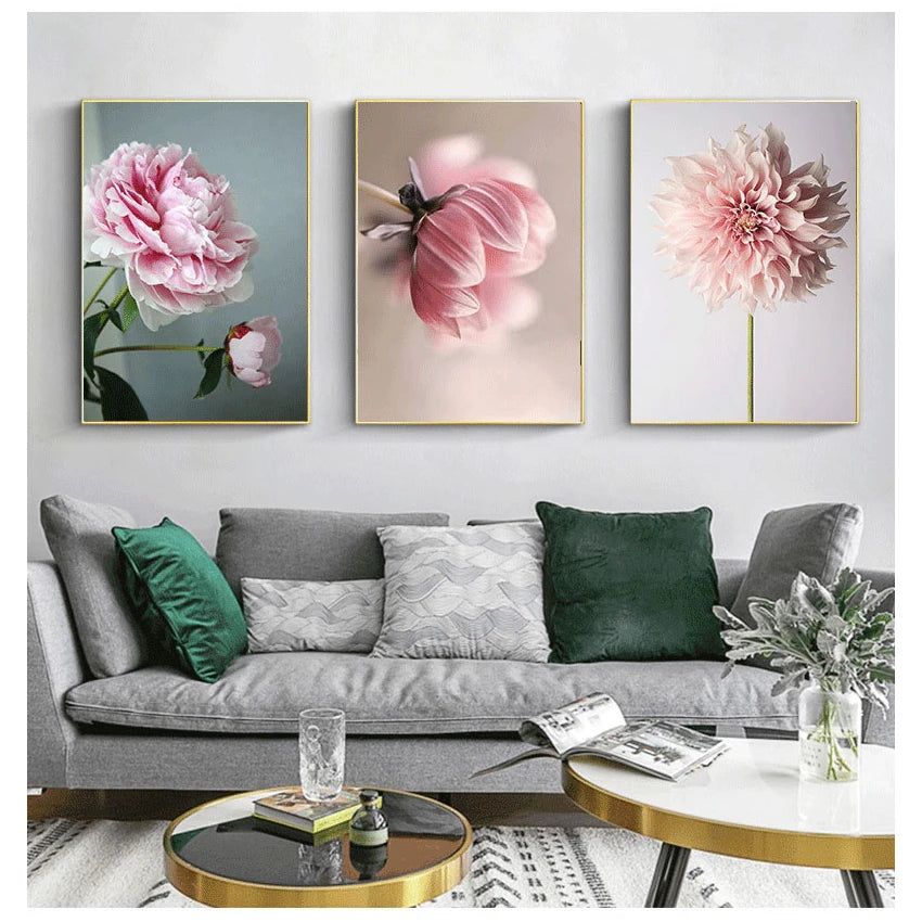 Flowers Pictures Modular Wall Art Prints Canvas Painting For Living Room Modern Home Decoration Nordic Poster Beauty Life Pink